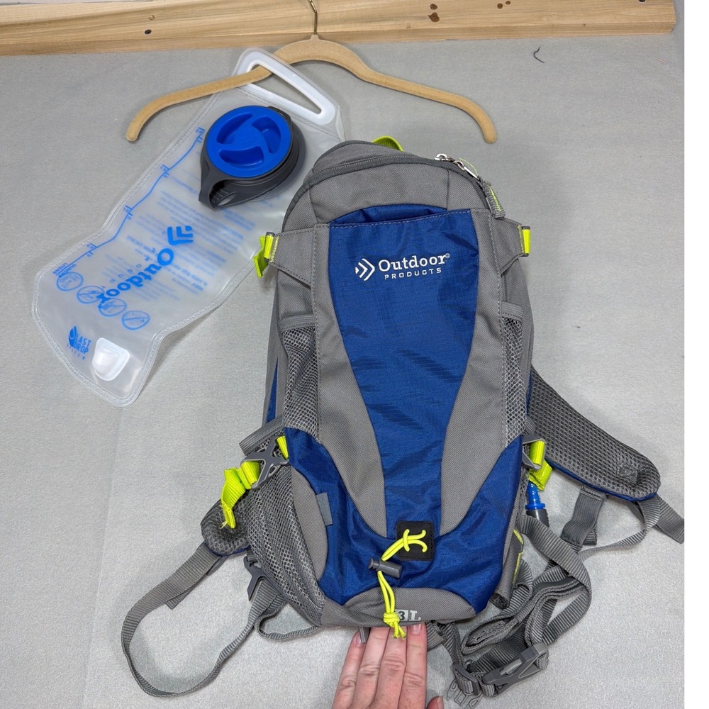 Outdoor Products Hydration Backpack Blue Grey 3L Hiking Trail Pack with Bladder